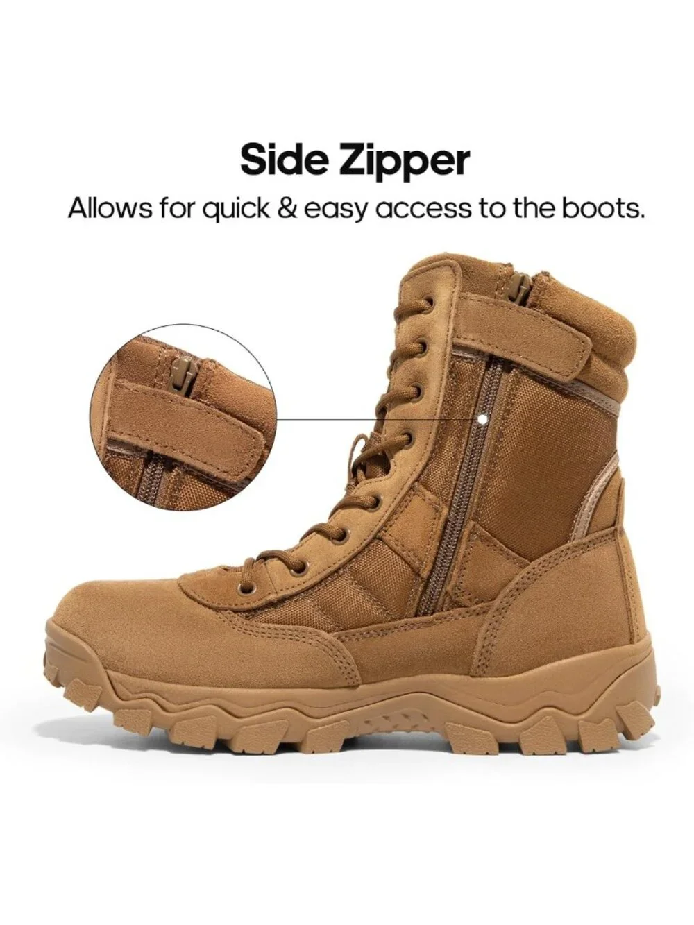 Men's Tactical Military Work Boots with Side Zipper | Durable, Waterproof